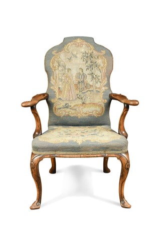 Lot 457 - A walnut elbow chair, in the 18th century manner
