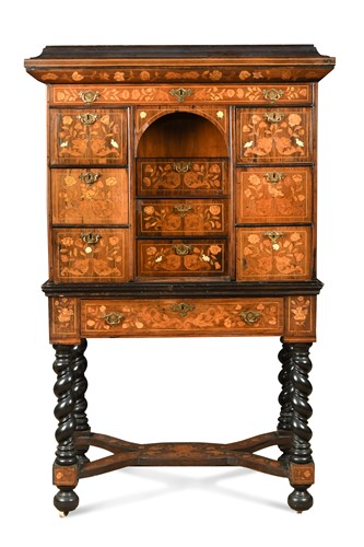 Lot 400 - A Dutch walnut and ebonised marquetry cabinet on stand, late 17th century