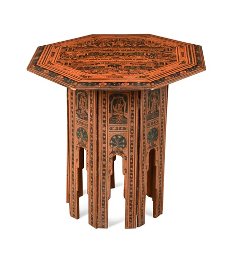 Lot 473 - A Burmese black and red lacquer occasional table, 20th century
