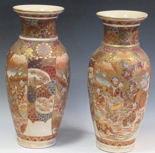 Lot 46 - A pair of Japanese Satsuma vases, 47cm high (2)