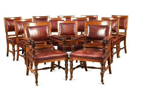 Lot 601 - A set of fourteen late Victorian mahogany and ebonised dining chairs