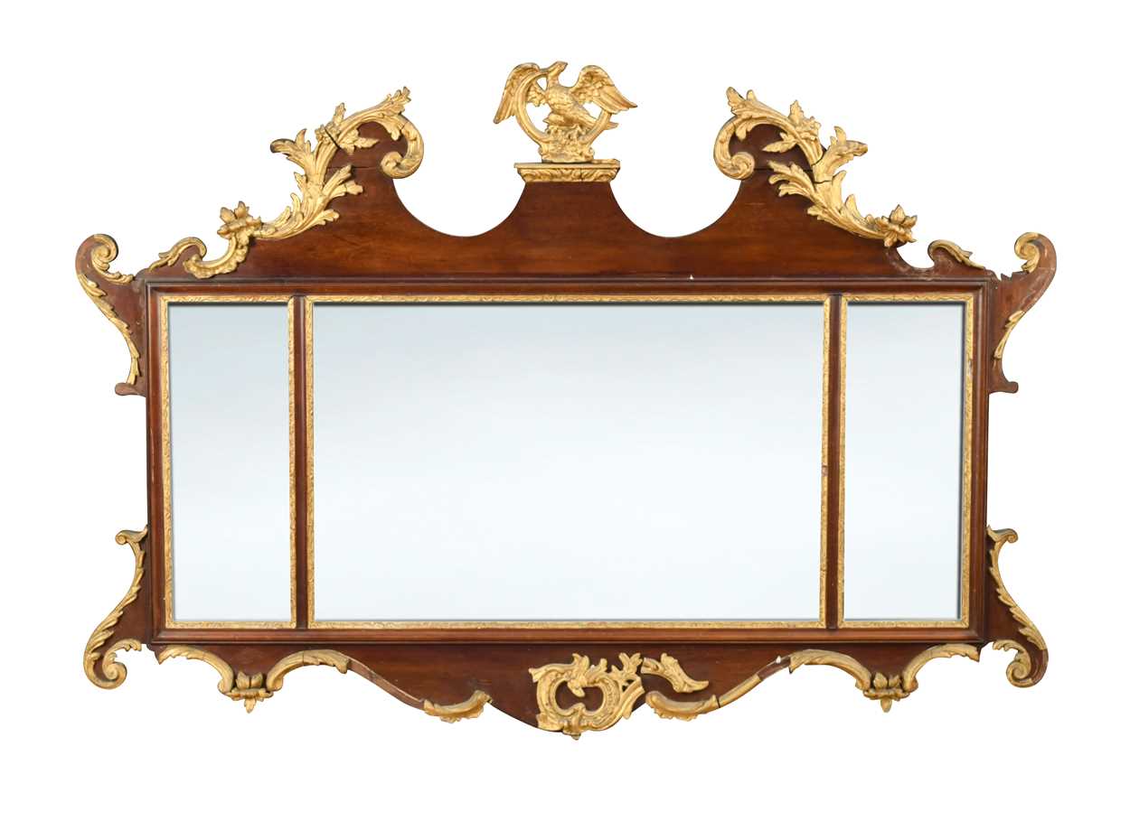 Lot 433 - A Chippendale style mahogany and gilt three plate wall mirror, 19th century