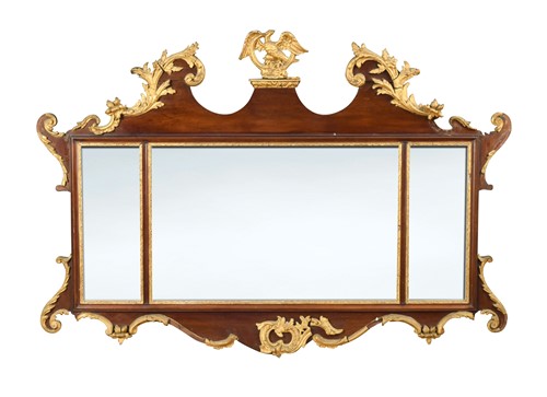 Lot 433 - A Chippendale style mahogany and gilt three plate wall mirror, 19th century