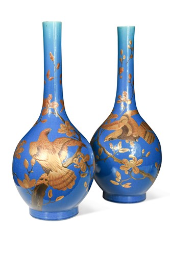 Lot 194 - A pair of  Japanese turquoise glazed and lacquered vases, Meiji Period, 19th century