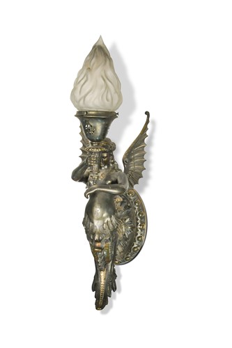 Lot 519 - A set of three patinated and gilt bronze Victorian gas wall light brackets
