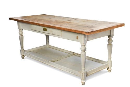 Lot 640 - A pine and painted kitchen preparation table, 20th century