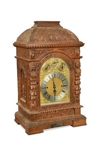 Lot 367 - A Victorian carved oak chiming table clock, dated 1888