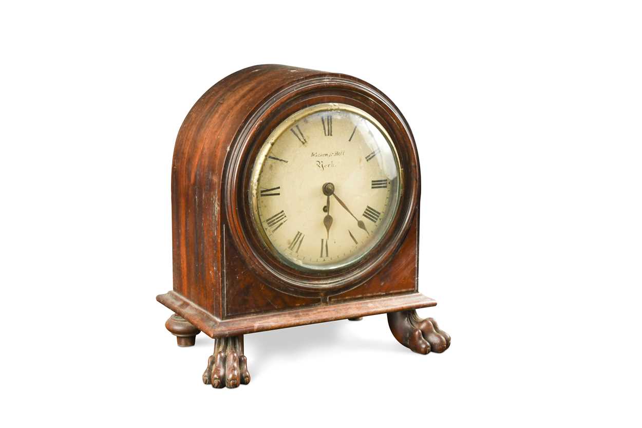 Lot 438 - A mahogany dome top mantel timepiece, 19th century