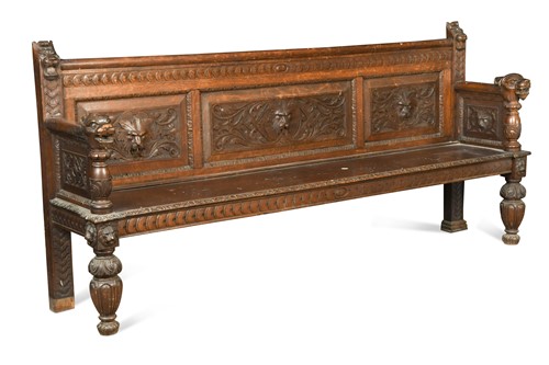 Lot 357 - A carved oak hall bench, late 19th century