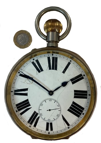 Lot 333 - Unsigned - A base metal oversized Goliath open faced pocket watch and case