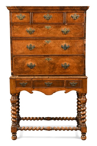 Lot 455 - A walnut chest on later stand, 18th century