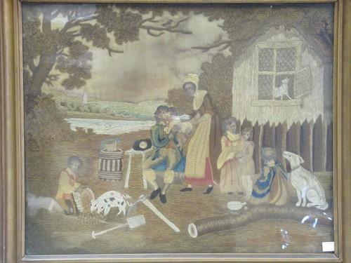 Lot 179 - Three George III silk work pictures