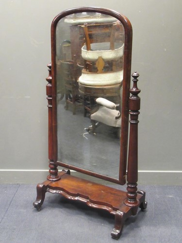 Lot 379 - A Victorian mahogany cheval mirror, the...