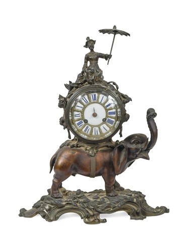 Lot 472 - A French bronze elephant base mantel clock, late 19th century
