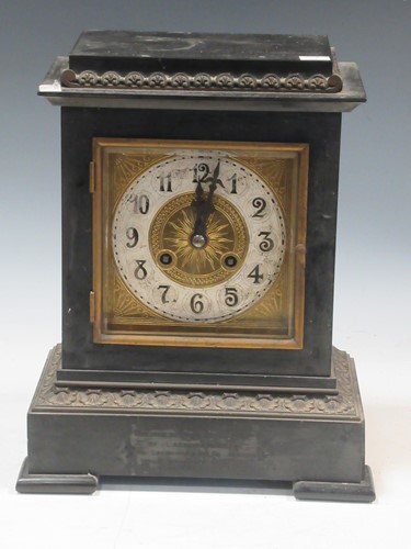 Lot 133 - A Victorian black marble mantel clock of...