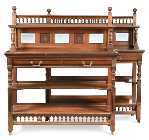 Lot 548 - A pair of Aesthetic movement walnut and ebonised sideboards, late 19th century
