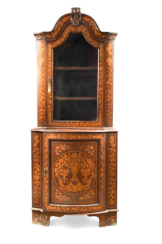 Lot 416 - A Dutch marquetry floor standing corner cabinet, 19th century