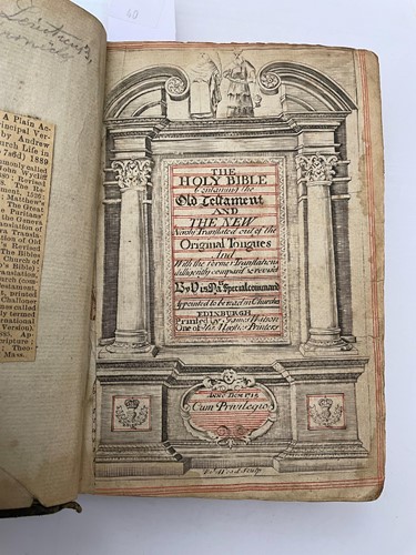 Lot 102 - The Holy Bible, Edinburgh: James Watson 1715,...