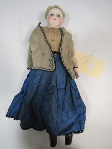 Lot 38 - A Victorian porcelain head doll, with blond...