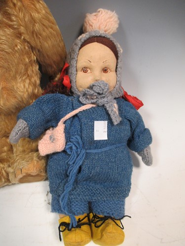 Lot 20 - A teddy bear, felt head doll, stuffed toy...