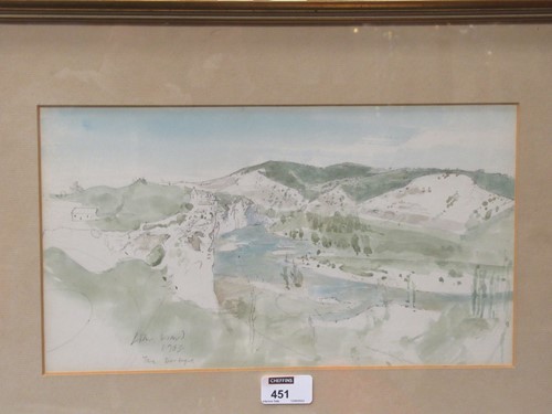 Lot 451 - John Ward RA, The Dordogne, 1963, watercolour...