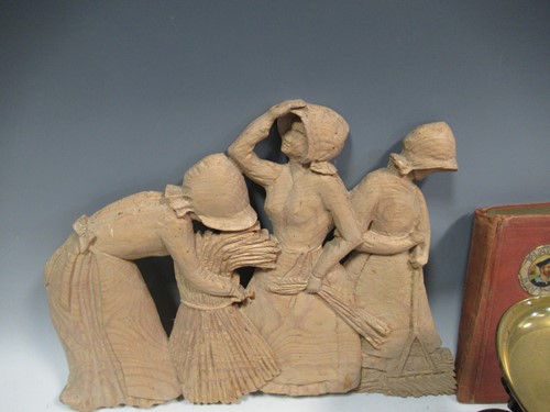 Lot 19 - A carved wood figure group of three women...