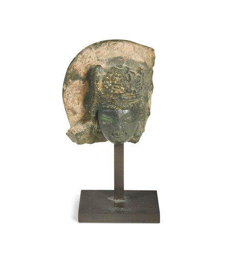 Lot 184 - A Kashmir greenstone carved head of Vishnu