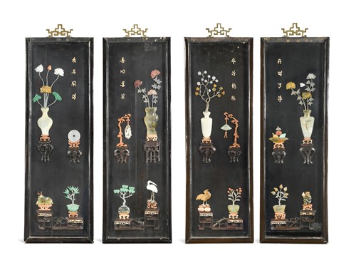 Lot 173 - A Chinese set of four hard stone panels, Republic Period or later