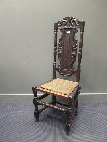 Lot 517 - Charles II highback dining chair, with carved...