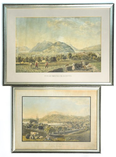 Lot 25 - Swiss scenic views, three coloured aquatints,...