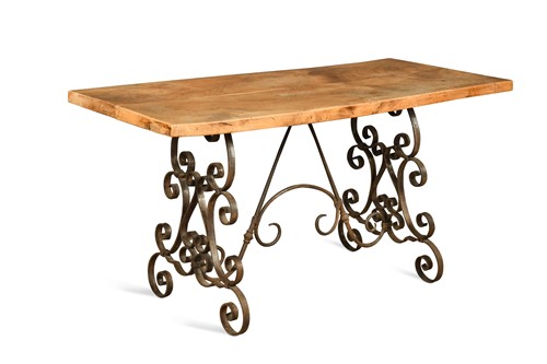 Lot 564 - A provincial fruitwood and iron work table, 20th century