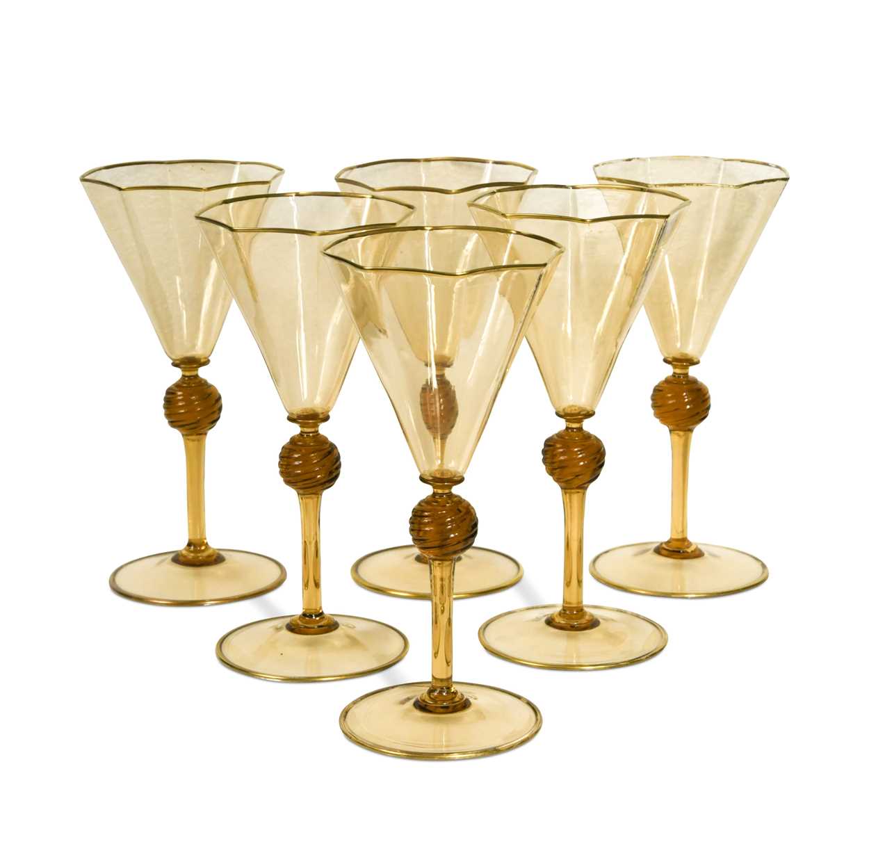 Lot 28 - A set of six Salviati Venetian Renaissance Revival wine glasses, circa 1900