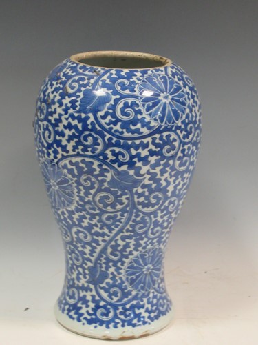 Lot 55 - A Chinese blue and white baluster vase,...