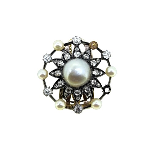 Lot 158 - A Victorian pearl and diamond circular floral brooch