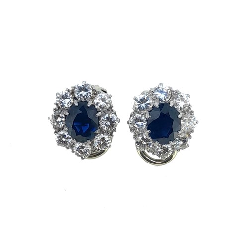 Lot 271 - A pair of sapphire and diamond cluster ear clips