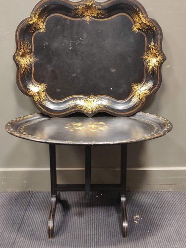 Lot 647 - A 19th century papier mache oval tray...