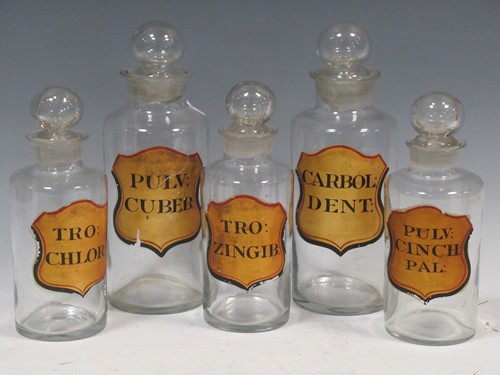 Lot 49 - Five 19th century glass drug jars (5)