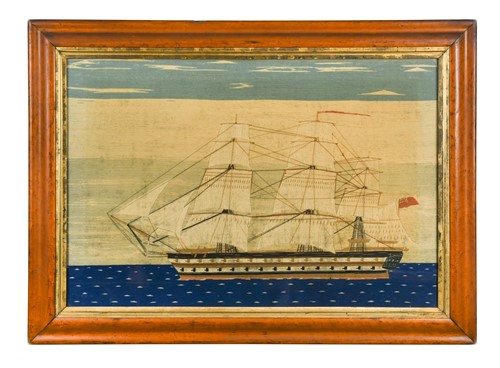 Lot 337 - A woolwork picture of The Old Brunswick clipper, 19th century