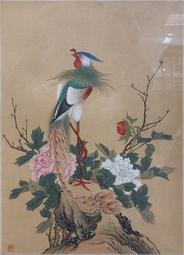 Lot 439 - Four Chinese prints of birds, one depecting a...