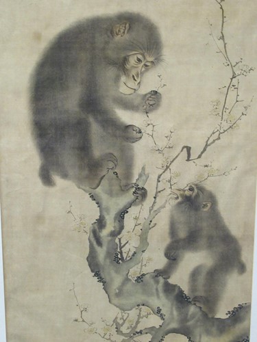 Lot 225 - Study of Japanese monkeys printed on fabric,...