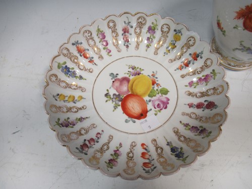 Lot 15 - A Dresden dish 24cm diameter and vase with lid,...