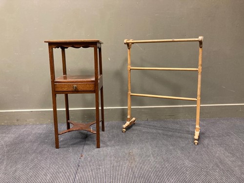 Lot 496 - A pine towel rack, 81cm high, together with a...