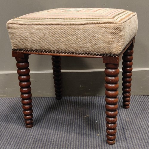 Lot 592 - A bobbin turned stool 47 x 36 x 41cm