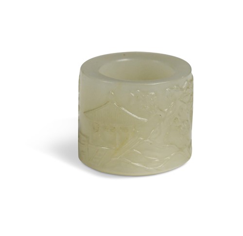 Lot 157 - A Chinese mutton fat jade archer's ring, Qing Dynasty, 18/19th century