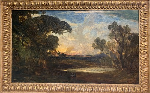 Lot 373 - 19th century River landscape oil on board, in...