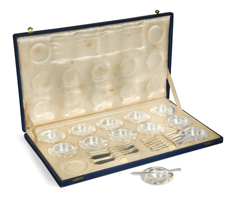 Lot 517 - A cased set of 12 early 20th century German metalwares individual butter dishes and knives