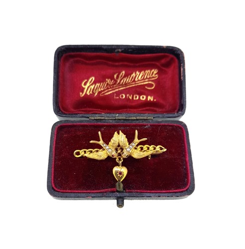 Lot 30 - A split pearl swallow brooch