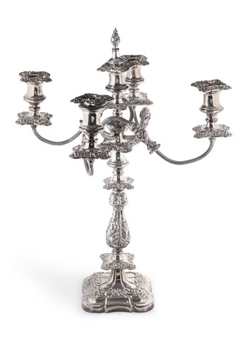 Lot 503 - A 19th century silver plated 5 light candelabra