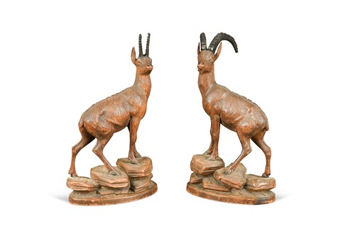 Lot 508 - A pair of Black Forest carved Alpine ibex, early 20th century