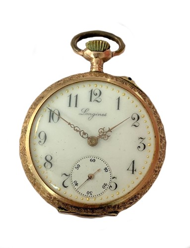 Lot 365 - Grosjean Frères for Longines - A Swiss 14ct gold open faced pocket watch